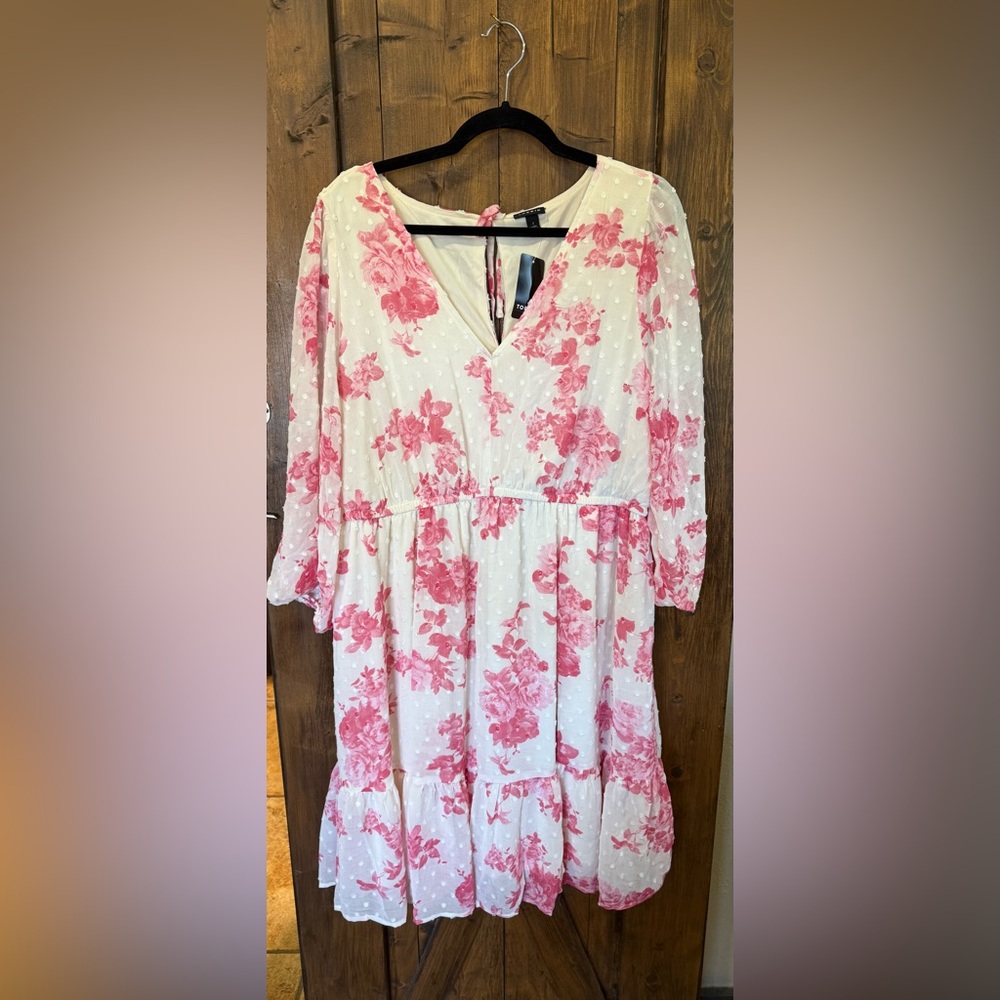 Torrid Floral Babydoll Dress in Pink and Cream